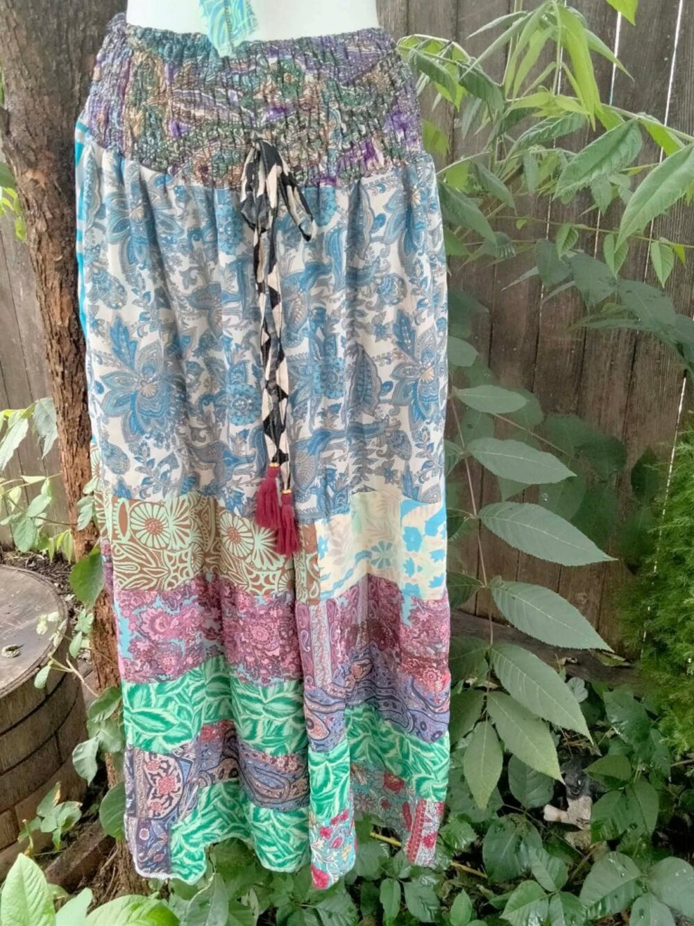 NWT Super Wide Leg Multi Color Patchwork Silky Pants With Elastic Waist One Size